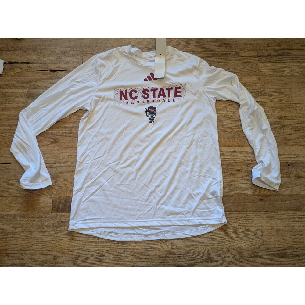 NWT SZ M NC State Wolfpack adidas Aeroready Long Sleeve Shirt Men's White